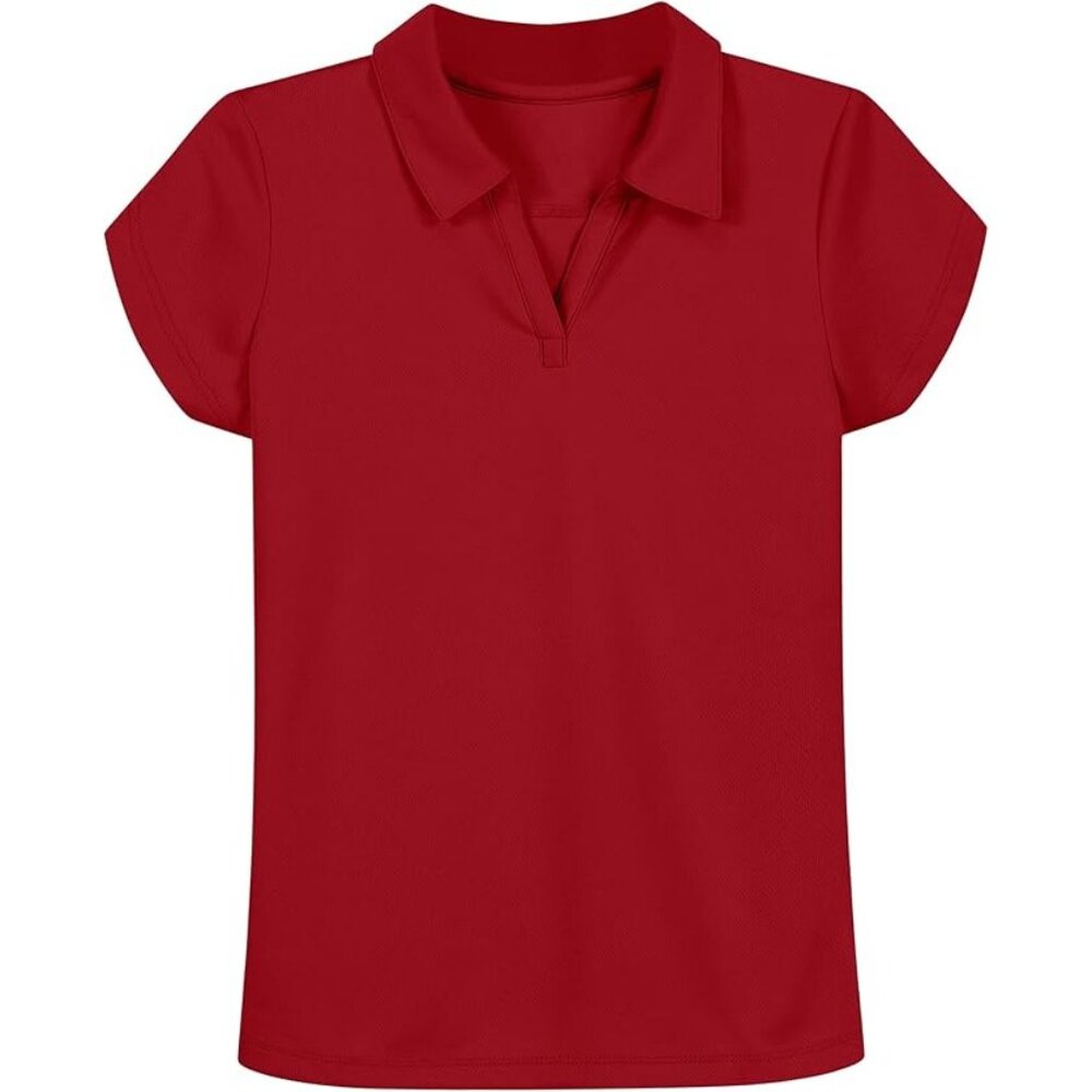 IZOD Girls' School Uniform Short Sleeve Polo Shirt, Button Closure, Moisture Wic